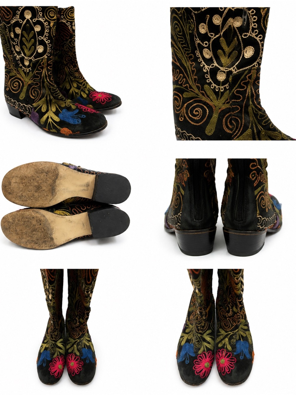 Vintage Suzani embroidered boots. One of a kind hand stitched.